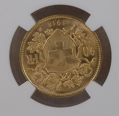 Vreneli 20 Francs 1913 MS66 Reverse (2).jpg
